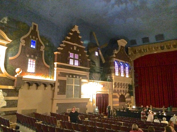Recent photo of the interior of the Holland Theater with it's painted sky, starlight and turning windmill blades