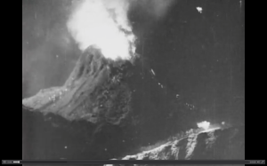 Foreground miniature of the eruption of Mt. Etna